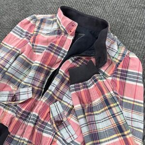 Guess Jeans Womens Reversible Pink Plaid Gray Cotton Bomber Jacket Y2K